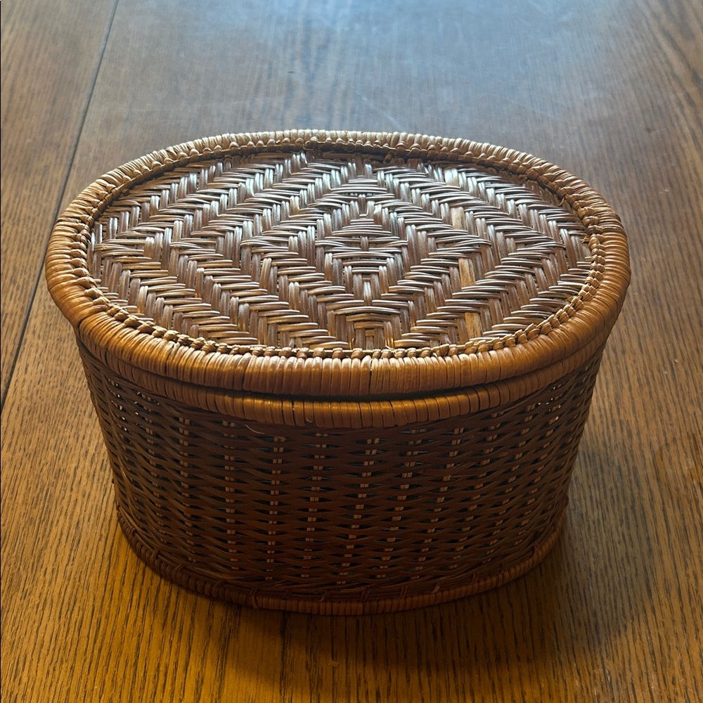 Woven Oval Rattan Storage Basket in Brown